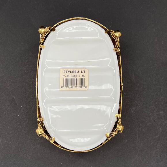 Vintage Stylebuilt Gold French Drape Porcelain Tassel Soap Dish - Picture 7 of 10